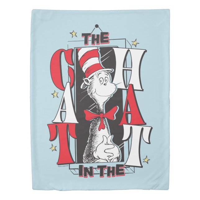 Cat In the Hat | B&W Text Duvet Cover (Front)