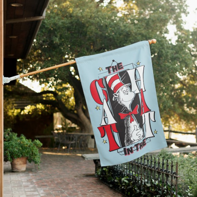 Cat In the Hat | B&W Text House Flag (In SItu)