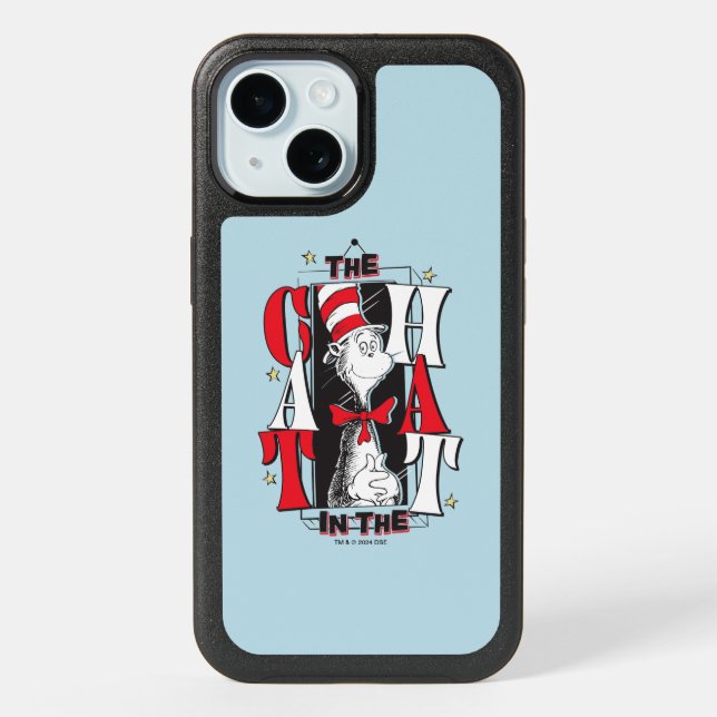 Cat In the Hat | B&W Text iPhone 15 Case (Back)