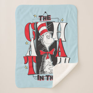 Cat In the Hat B&W Text Sherpa Blanket