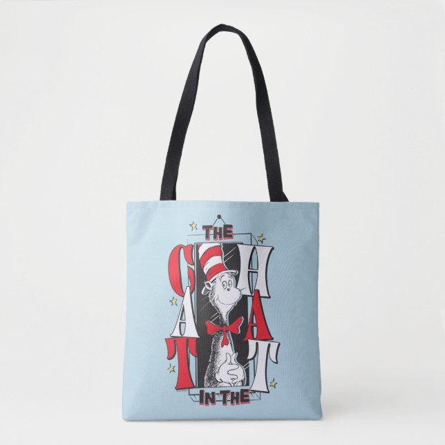 Cat In the Hat | B&W Text Tote Bag (Front)