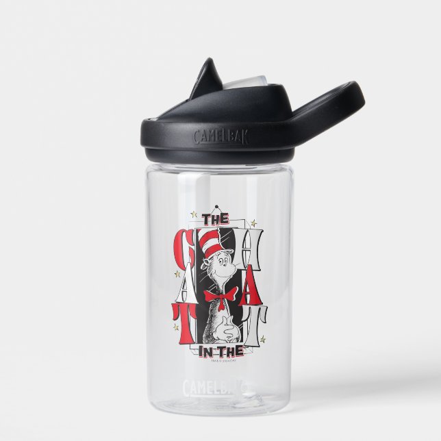 Cat In the Hat | B&W Text Water Bottle (Left)