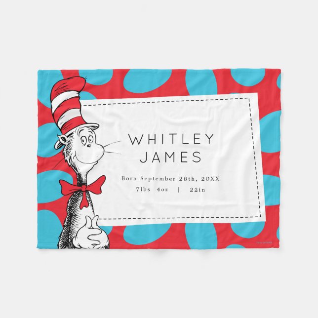 Cat in the Hat Baby Birth Stats Fleece Blanket (Front (Horizontal))