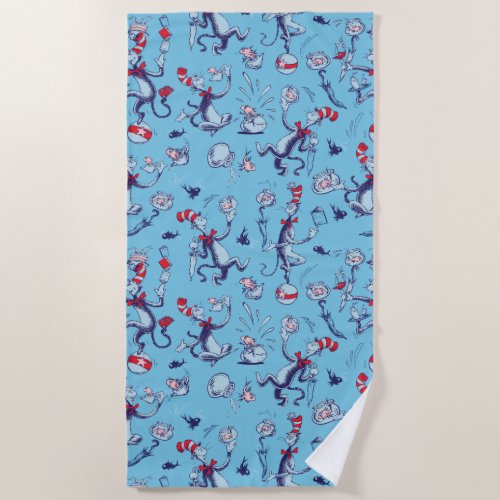 Cat In The Hat  Blue Pattern Beach Towel