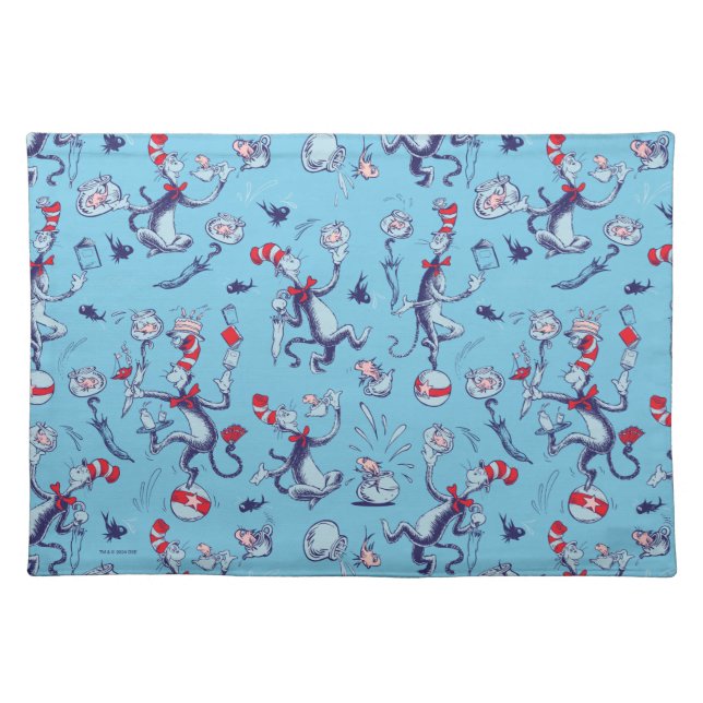 Cat In The Hat | Blue Pattern Cloth Placemat (Front)