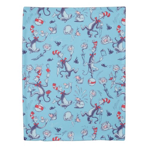 Cat In The Hat  Blue Pattern Duvet Cover