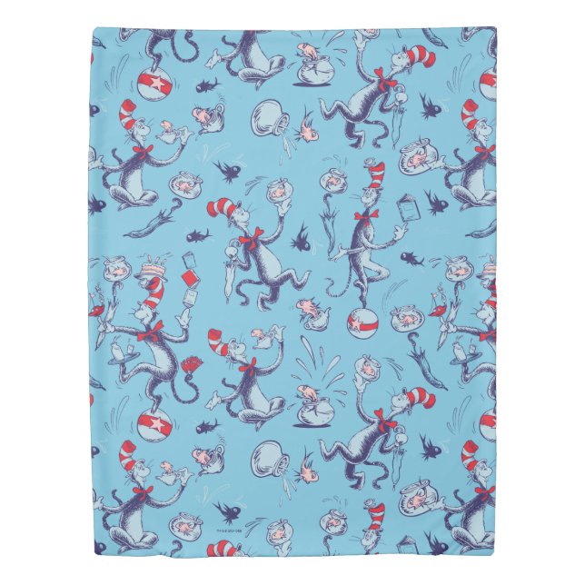 Cat In The Hat | Blue Pattern Duvet Cover (Front)
