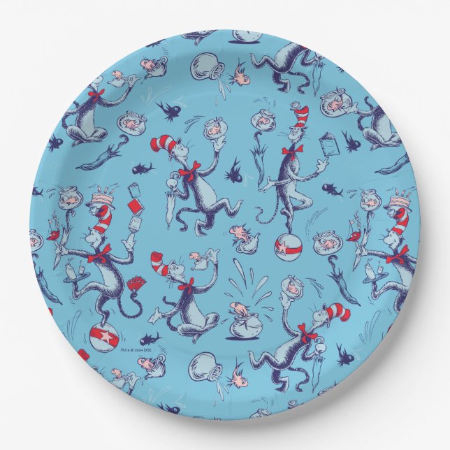 Cat In The Hat | Blue Pattern Paper Plates (Front)
