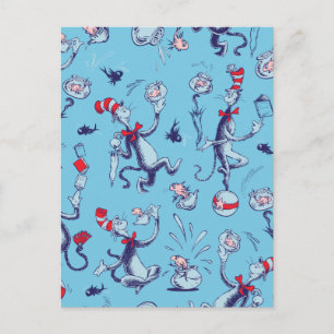 Cat In The Hat Blue Pattern Postcard