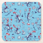 Cat In The Hat | Blue Pattern Square Paper Coaster