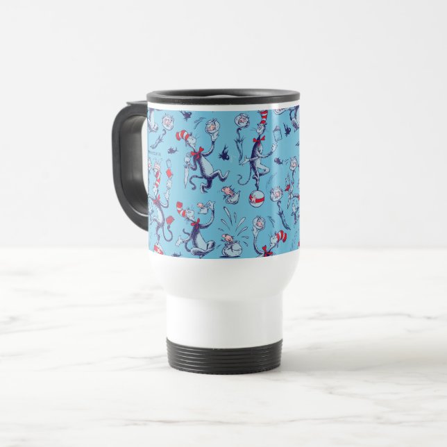 Cat In The Hat | Blue Pattern Travel Mug (Front Left)
