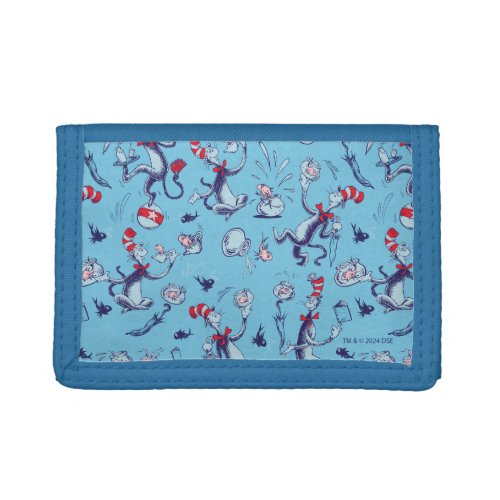 Cat In The Hat  Blue Pattern Trifold Wallet