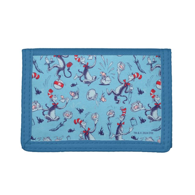 Cat In The Hat | Blue Pattern Trifold Wallet (Front)
