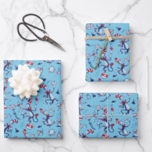 Cat In The Hat   Blue Pattern Wrapping Paper Sheets