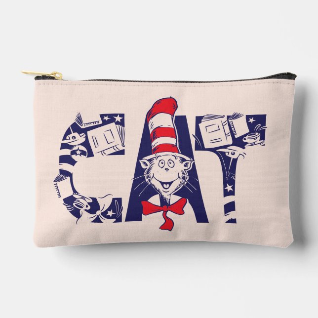 Cat In the Hat | Cat Face Text Accessory Pouch (Front)