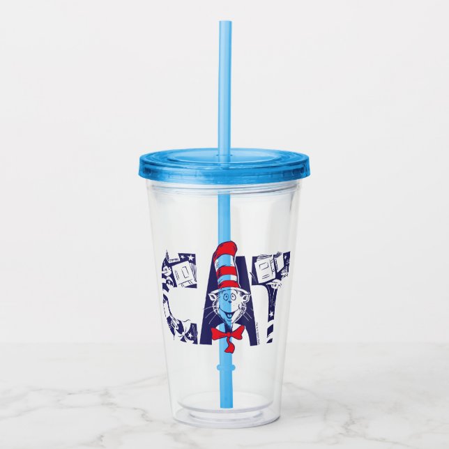 Cat In the Hat | Cat Face Text Acrylic Tumbler (Front)