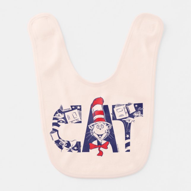 Cat In the Hat | Cat Face Text Baby Bib (Front)