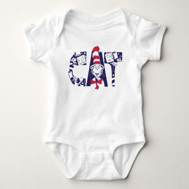 Cat In the Hat | Cat Face Text Baby Bodysuit (Front)