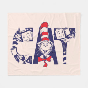 Cat In the Hat Cat Face Text Fleece Blanket