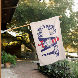 Cat In the Hat Cat Face Text House Flag
