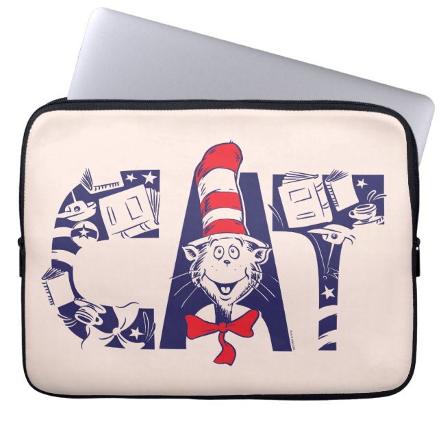 Cat In the Hat | Cat Face Text Laptop Sleeve (Front)