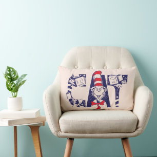 Cat In the Hat Cat Face Text Lumbar Pillow