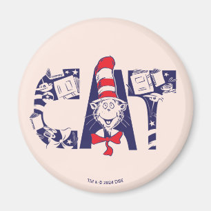 Cat In the Hat Cat Face Text Magnet
