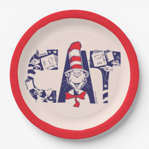 Cat In the Hat Cat Face Text Paper Plates