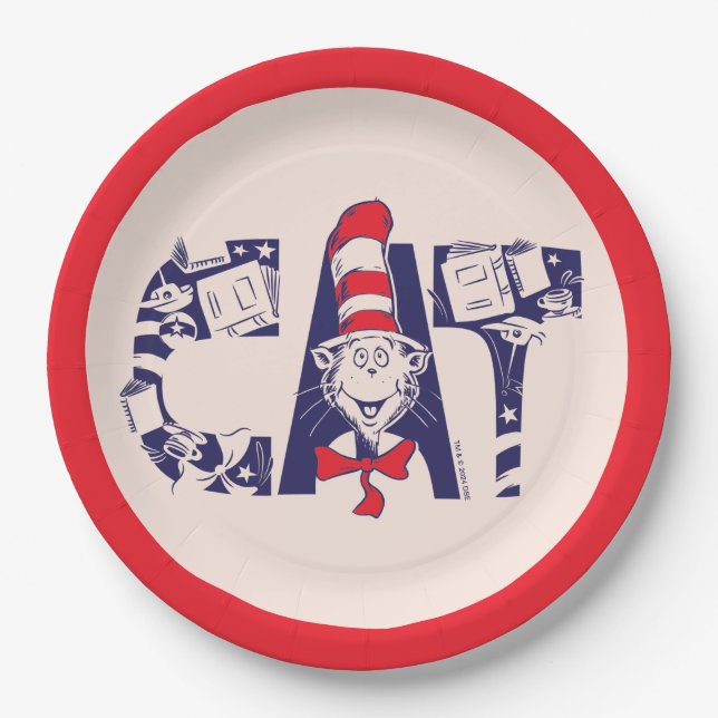 Cat In the Hat | Cat Face Text Paper Plates (Front)