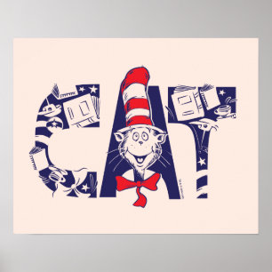 Cat In the Hat Cat Face Text Poster