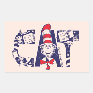 Cat In the Hat   Cat Face Text Rectangular Sticker