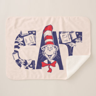 Cat In the Hat Cat Face Text Sherpa Blanket