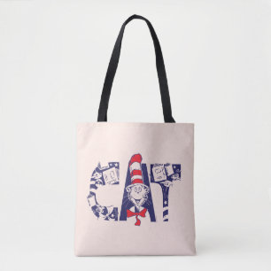 Cat In the Hat Cat Face Text Tote Bag