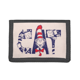 Cat In the Hat Cat Face Text Trifold Wallet