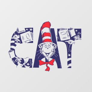 Cat In the Hat Cat Face Text Wall Decal