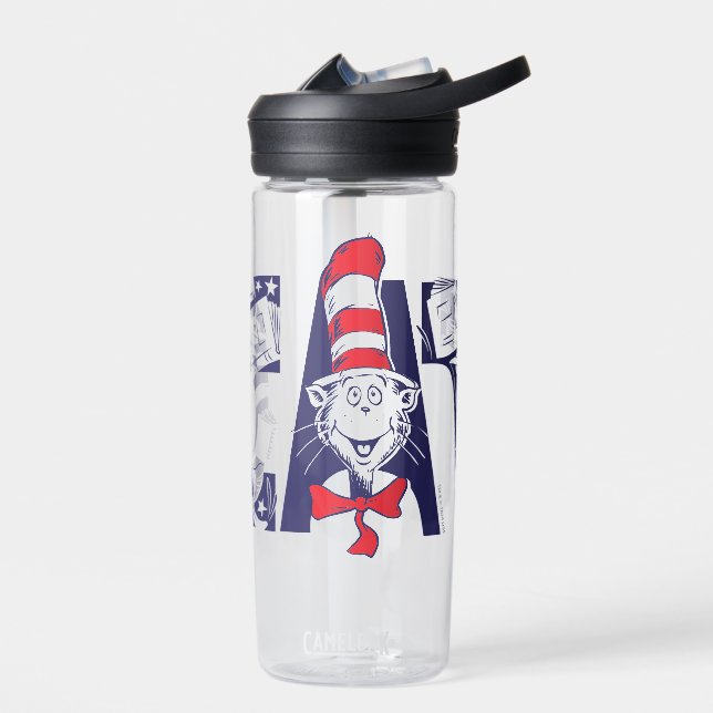 Cat In the Hat | Cat Face Text Water Bottle (Left)