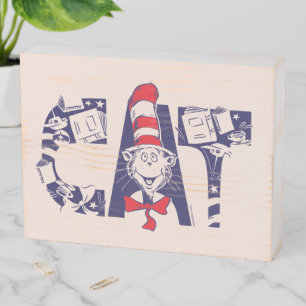 Cat In the Hat Cat Face Text Wooden Box Sign