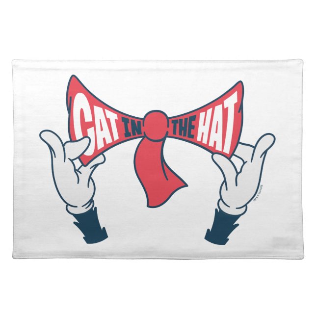 Cat In the Hat | Cat Text Bow Tie Cloth Placemat (Front)