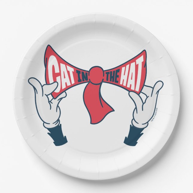 Cat In the Hat | Cat Text Bow Tie Paper Plates (Front)