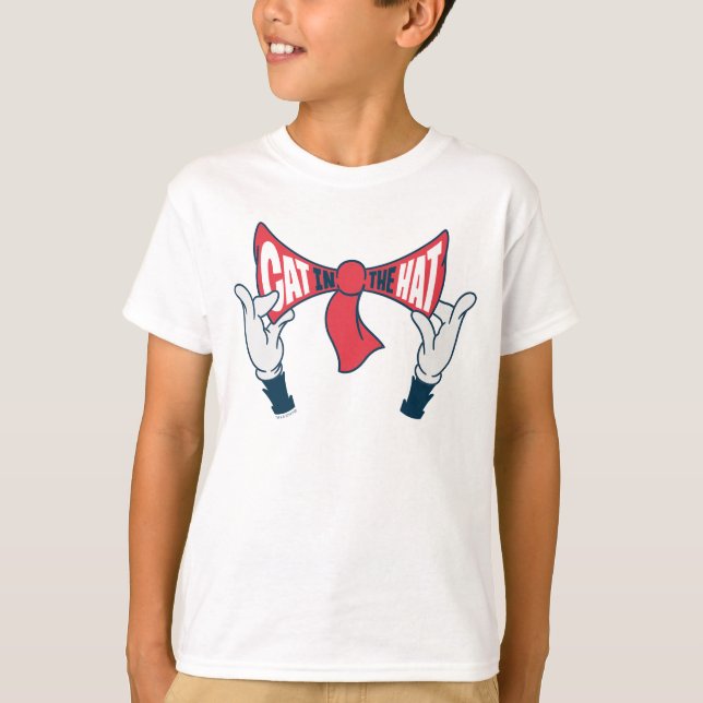 Cat In the Hat | Cat Text Bow Tie T-Shirt (Front)