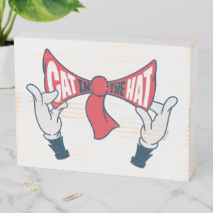 Cat In the Hat   Cat Text Bow Tie Wooden Box Sign