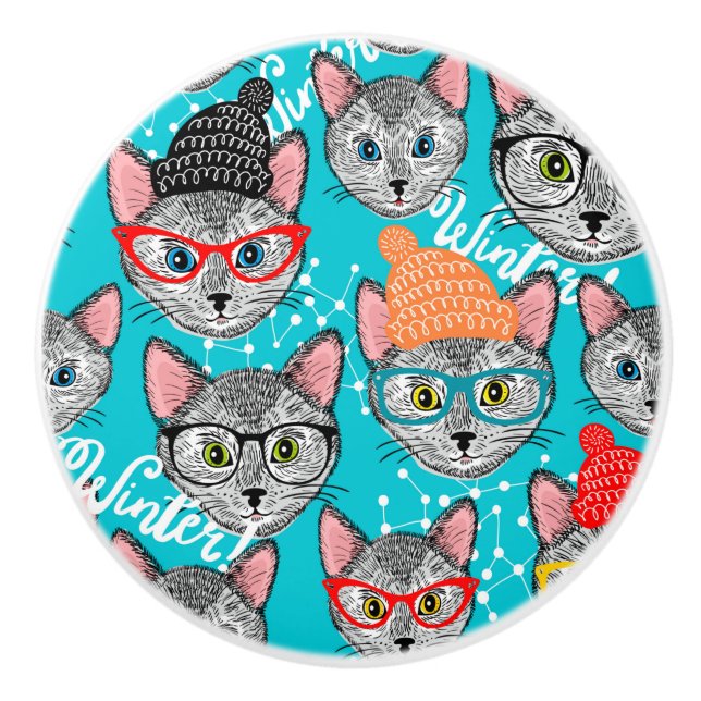 Cat in the hat ceramic knob (Front)