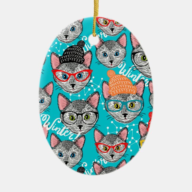 Cat in the hat ceramic ornament (Front)