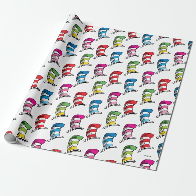 Cat In The Hat Colorful Hat Pattern Wrapping Paper (Unrolled)