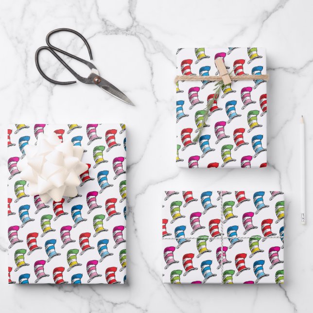Cat In The Hat Colorful Hat Pattern Wrapping Paper Sheets (Front)