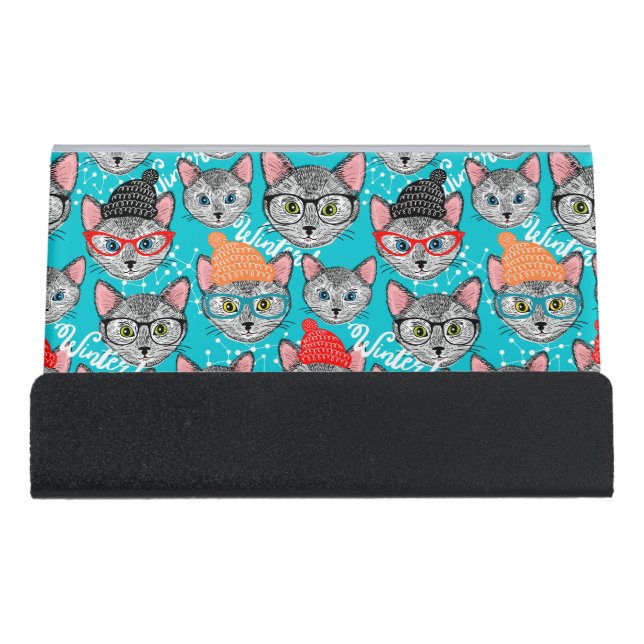 Cat in the hat  desk business card holder (Front)