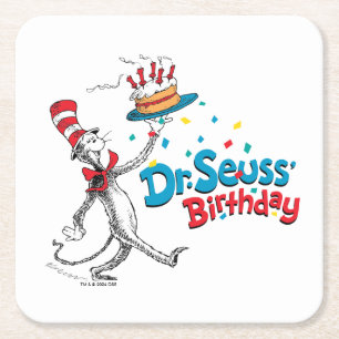 Cat in the Hat   Dr. Seuss's Birthday Square Paper Coaster