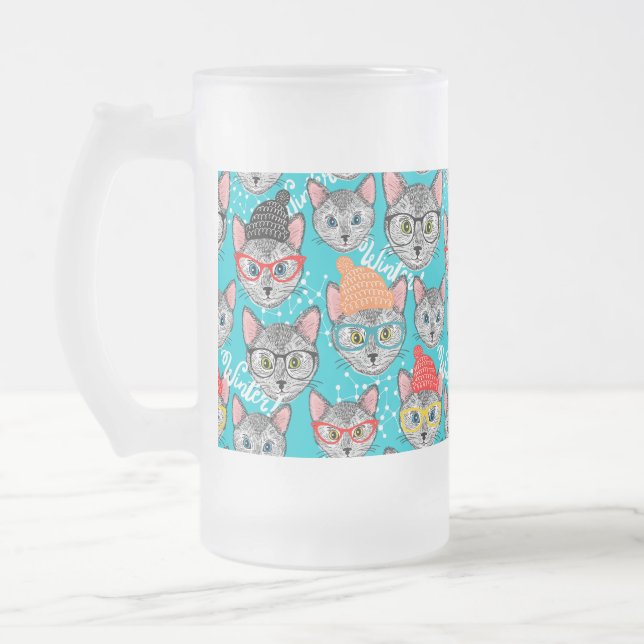 Cat in the hat frosted glass beer mug (Left)
