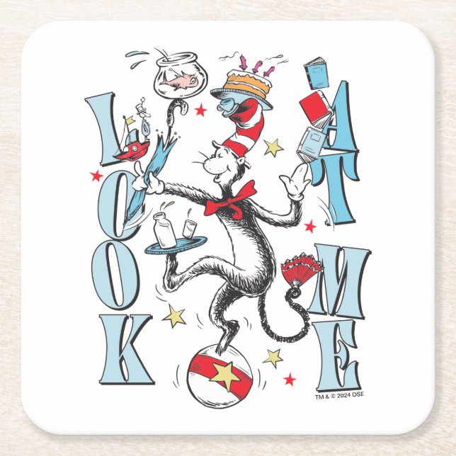 Cat In the Hat | Look At Me Square Paper Coaster (Front)