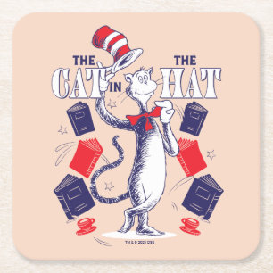 Cat In the Hat Reading Books Square Paper Coaster